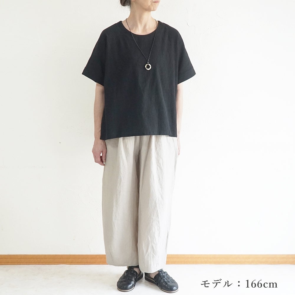 Branch m‘.,ブランチエム,ナチュラル,30代,40代,50代,60代,コットン,綿,ゆったり,ブラウス,半袖,プルオーバー,Tシャツ,半袖プルオーバー,半袖ブラウス,高島ちぢみ,楊柳セットアップ