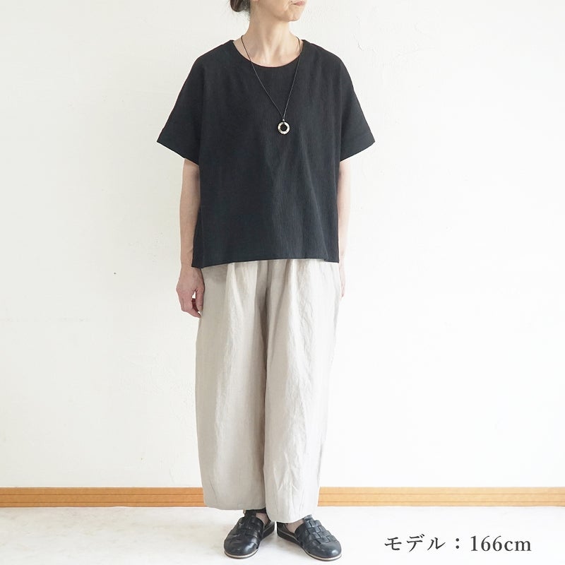 Branch m‘.,ブランチエム,ナチュラル,30代,40代,50代,60代,コットン,綿,ゆったり,ブラウス,半袖,プルオーバー,Tシャツ,半袖プルオーバー,半袖ブラウス,高島ちぢみ,楊柳セットアップ