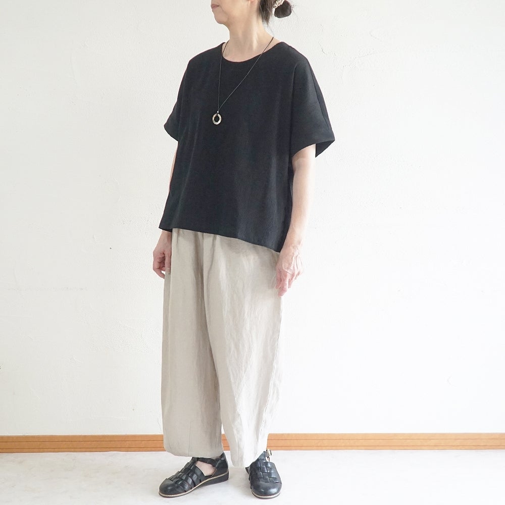 Branch m‘.,ブランチエム,ナチュラル,30代,40代,50代,60代,コットン,綿,ゆったり,ブラウス,半袖,プルオーバー,Tシャツ,半袖プルオーバー,半袖ブラウス,高島ちぢみ,楊柳セットアップ