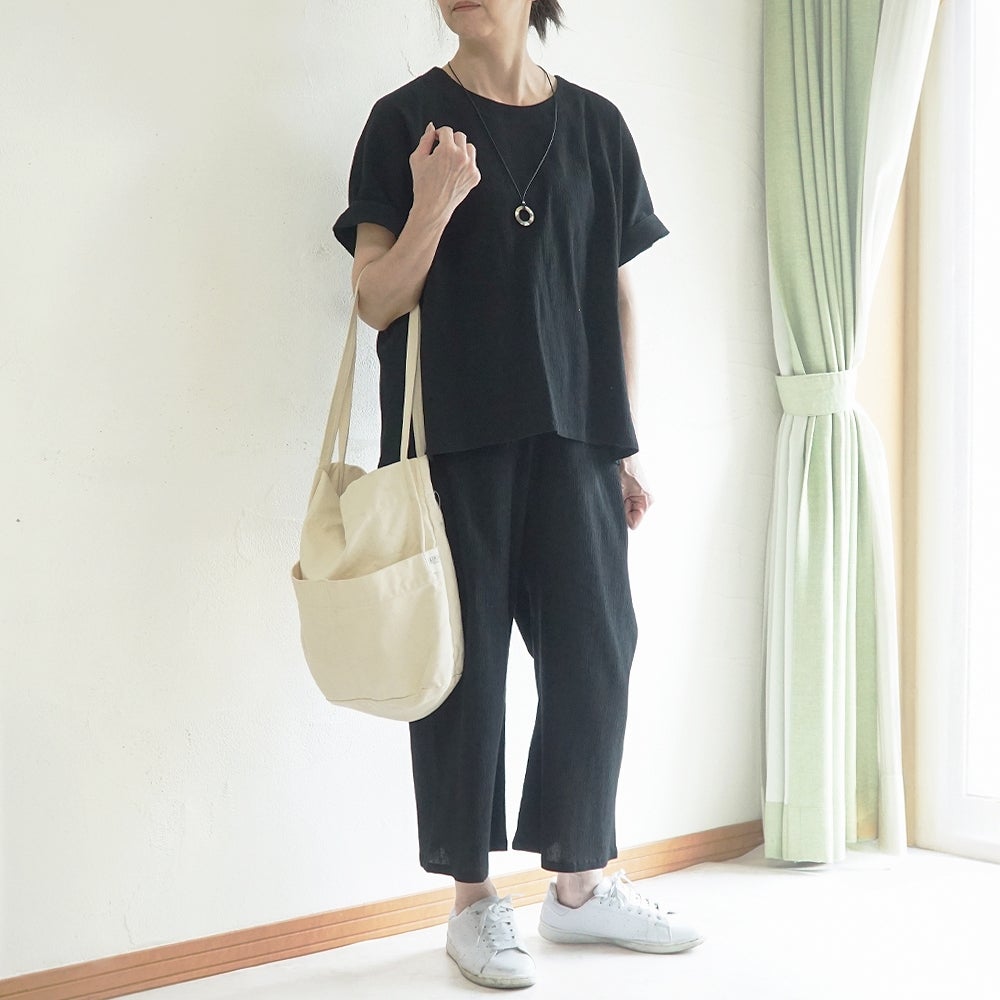 Branch m‘.,ブランチエム,ナチュラル,30代,40代,50代,60代,コットン,綿,ゆったり,ブラウス,半袖,プルオーバー,Tシャツ,半袖プルオーバー,半袖ブラウス,高島ちぢみ,楊柳セットアップ