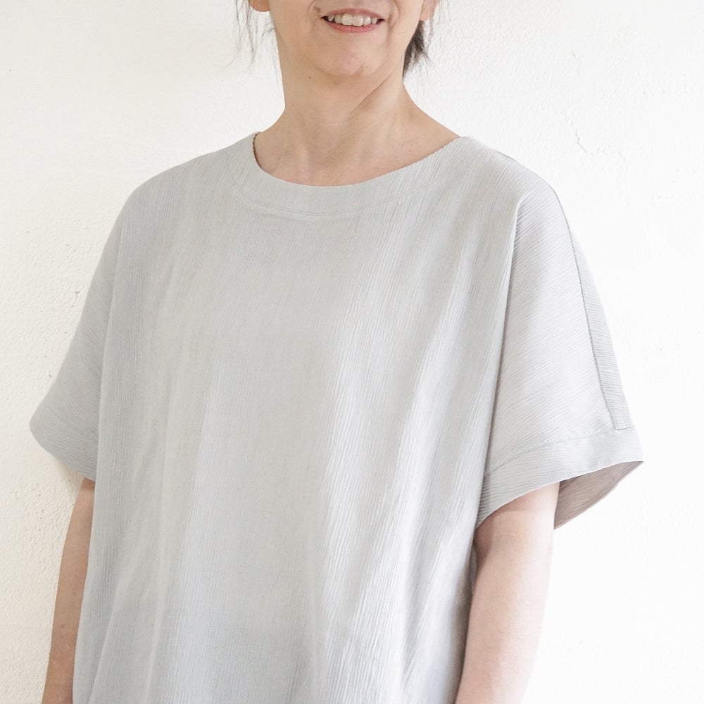 Branch m‘.,ブランチエム,ナチュラル,30代,40代,50代,60代,コットン,綿,ゆったり,ブラウス,半袖,プルオーバー,Tシャツ,半袖プルオーバー,半袖ブラウス,高島ちぢみ,楊柳セットアップ
