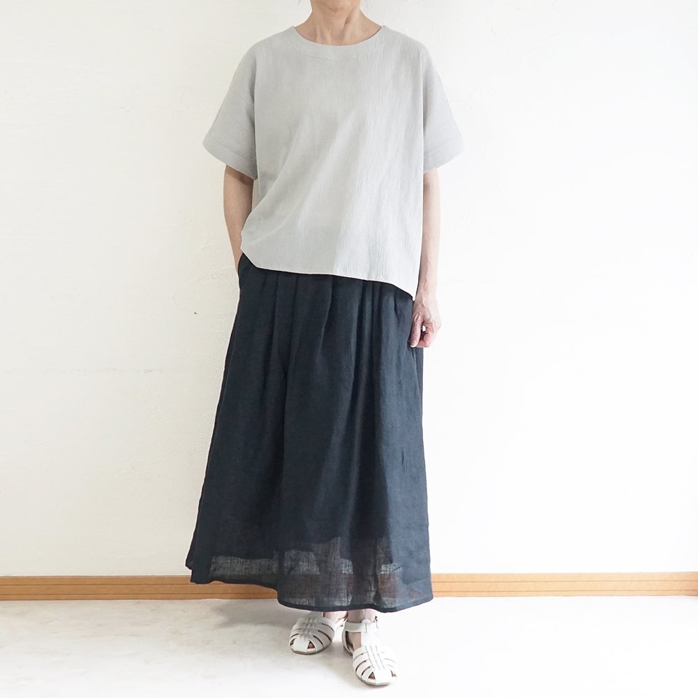 Branch m‘.,ブランチエム,ナチュラル,30代,40代,50代,60代,コットン,綿,ゆったり,ブラウス,半袖,プルオーバー,Tシャツ,半袖プルオーバー,半袖ブラウス,高島ちぢみ,楊柳セットアップ
