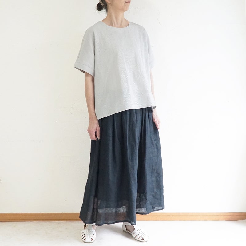 Branch m‘.,ブランチエム,ナチュラル,30代,40代,50代,60代,コットン,綿,ゆったり,ブラウス,半袖,プルオーバー,Tシャツ,半袖プルオーバー,半袖ブラウス,高島ちぢみ,楊柳セットアップ