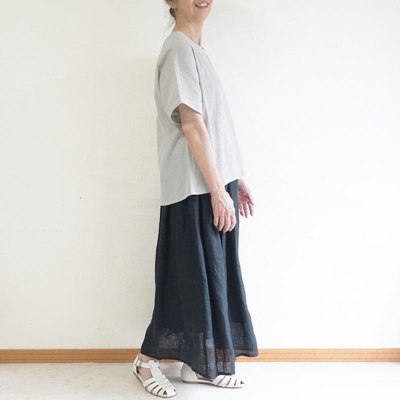 Branch m‘.,ブランチエム,ナチュラル,30代,40代,50代,60代,コットン,綿,ゆったり,ブラウス,半袖,プルオーバー,Tシャツ,半袖プルオーバー,半袖ブラウス,高島ちぢみ,楊柳セットアップ