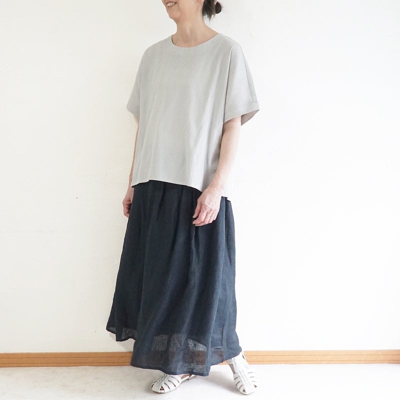 Branch m‘.,ブランチエム,ナチュラル,30代,40代,50代,60代,コットン,綿,ゆったり,ブラウス,半袖,プルオーバー,Tシャツ,半袖プルオーバー,半袖ブラウス,高島ちぢみ,楊柳セットアップ
