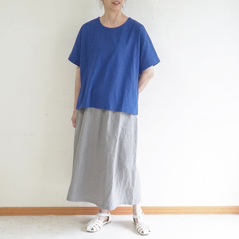 Branch m‘.,ブランチエム,ナチュラル,30代,40代,50代,60代,コットン,綿,ゆったり,ブラウス,半袖,プルオーバー,Tシャツ,半袖プルオーバー,半袖ブラウス,高島ちぢみ,楊柳セットアップ