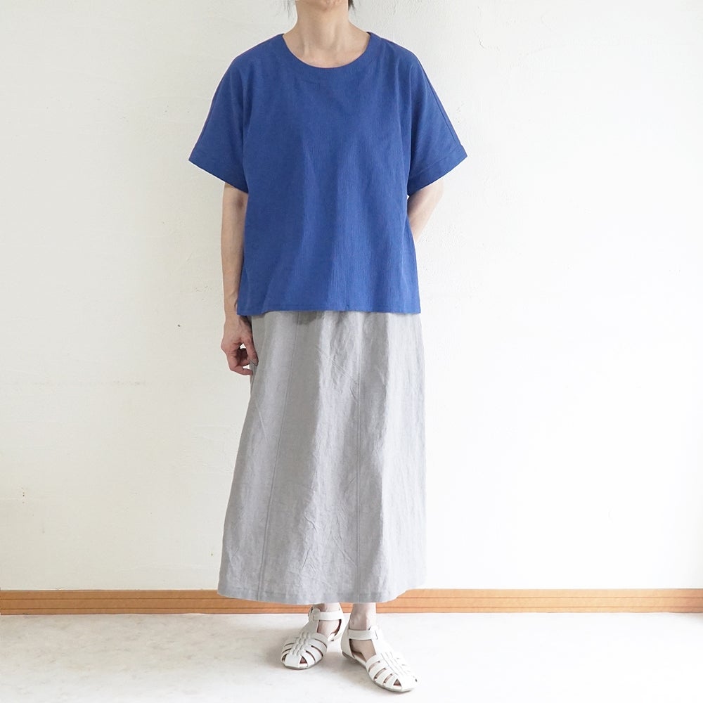Branch m‘.,ブランチエム,ナチュラル,30代,40代,50代,60代,コットン,綿,ゆったり,ブラウス,半袖,プルオーバー,Tシャツ,半袖プルオーバー,半袖ブラウス,高島ちぢみ,楊柳セットアップ