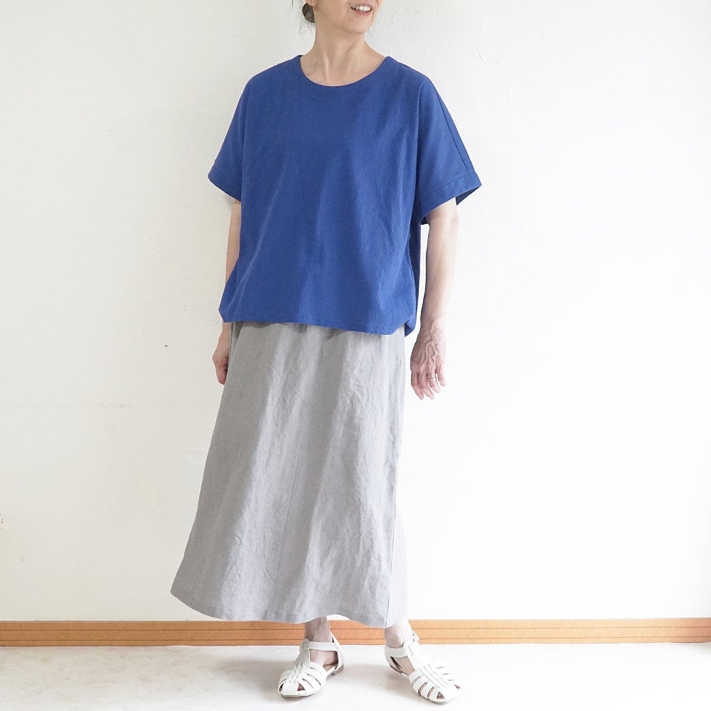 Branch m‘.,ブランチエム,ナチュラル,30代,40代,50代,60代,コットン,綿,ゆったり,ブラウス,半袖,プルオーバー,Tシャツ,半袖プルオーバー,半袖ブラウス,高島ちぢみ,楊柳セットアップ