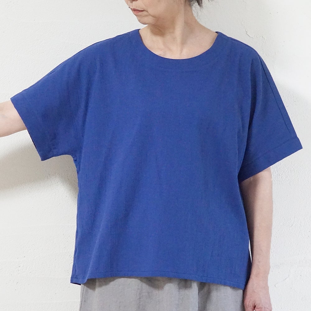 Branch m‘.,ブランチエム,ナチュラル,30代,40代,50代,60代,コットン,綿,ゆったり,ブラウス,半袖,プルオーバー,Tシャツ,半袖プルオーバー,半袖ブラウス,高島ちぢみ,楊柳セットアップ