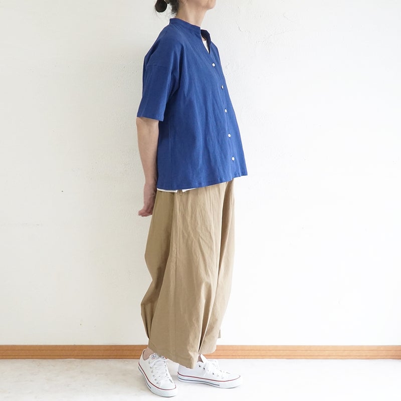 Branch m‘.,ブランチエム,ナチュラル,30代,40代,50代,60代,コットン,綿,ゆったり,ブラウス,半袖,シャツ,シャツブラウス,半袖シャツ,半袖ブラウス,キーネック,キーネックブラウス,キーネックシャツ,高島ちぢみ,楊柳,セットアップ