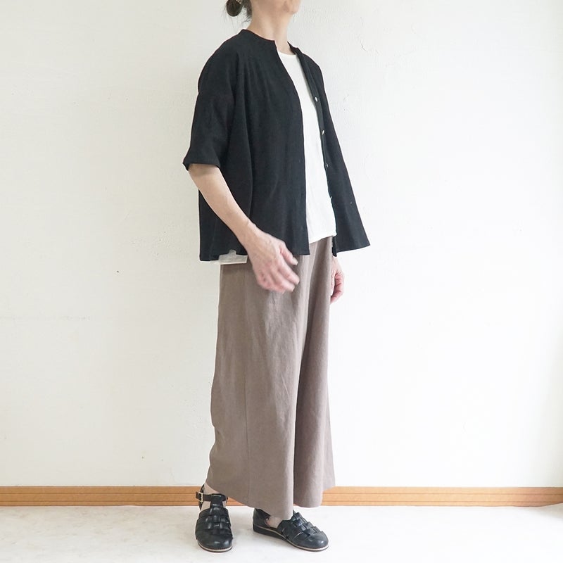 Branch m‘.,ブランチエム,ナチュラル,30代,40代,50代,60代,コットン,綿,ゆったり,ブラウス,半袖,シャツ,シャツブラウス,半袖シャツ,半袖ブラウス,キーネック,キーネックブラウス,キーネックシャツ,高島ちぢみ,楊柳,セットアップ