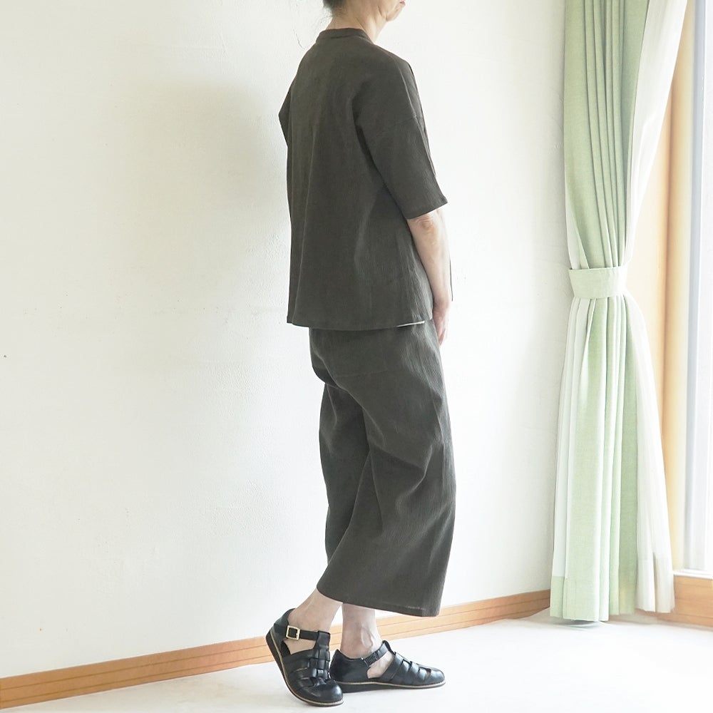 Branch m‘.,ブランチエム,ナチュラル,30代,40代,50代,60代,コットン,綿,ゆったり,ブラウス,半袖,シャツ,シャツブラウス,半袖シャツ,半袖ブラウス,キーネック,キーネックブラウス,キーネックシャツ,高島ちぢみ,楊柳,セットアップ