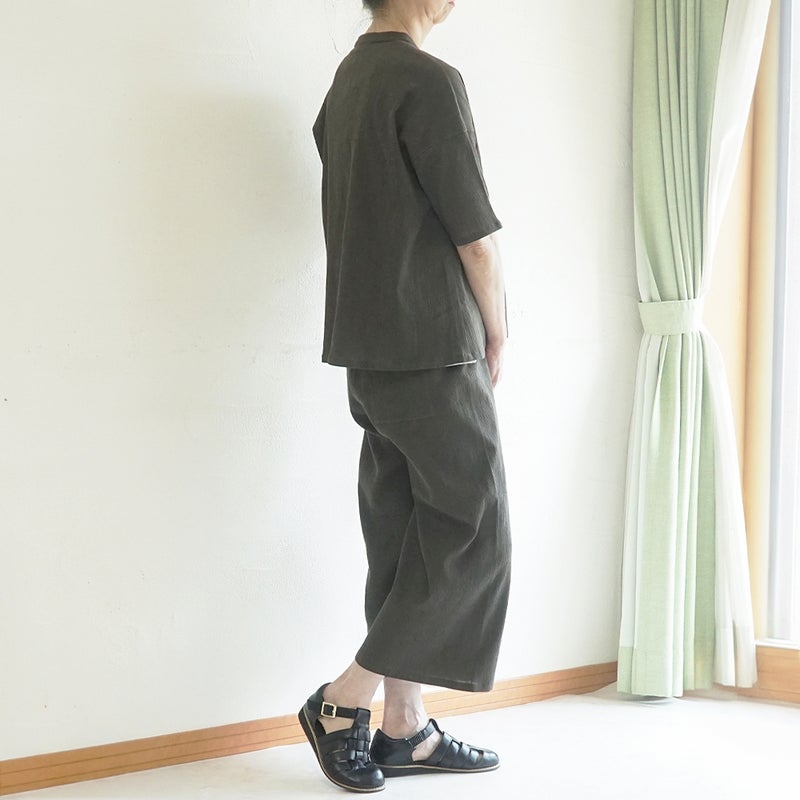 Branch m‘.,ブランチエム,ナチュラル,30代,40代,50代,60代,コットン,綿,ゆったり,ブラウス,半袖,シャツ,シャツブラウス,半袖シャツ,半袖ブラウス,キーネック,キーネックブラウス,キーネックシャツ,高島ちぢみ,楊柳,セットアップ