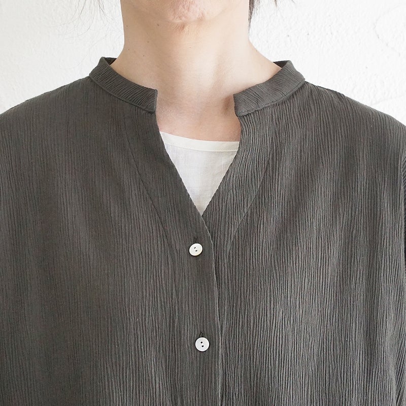 Branch m‘.,ブランチエム,ナチュラル,30代,40代,50代,60代,コットン,綿,ゆったり,ブラウス,半袖,シャツ,シャツブラウス,半袖シャツ,半袖ブラウス,キーネック,キーネックブラウス,キーネックシャツ,高島ちぢみ,楊柳,セットアップ