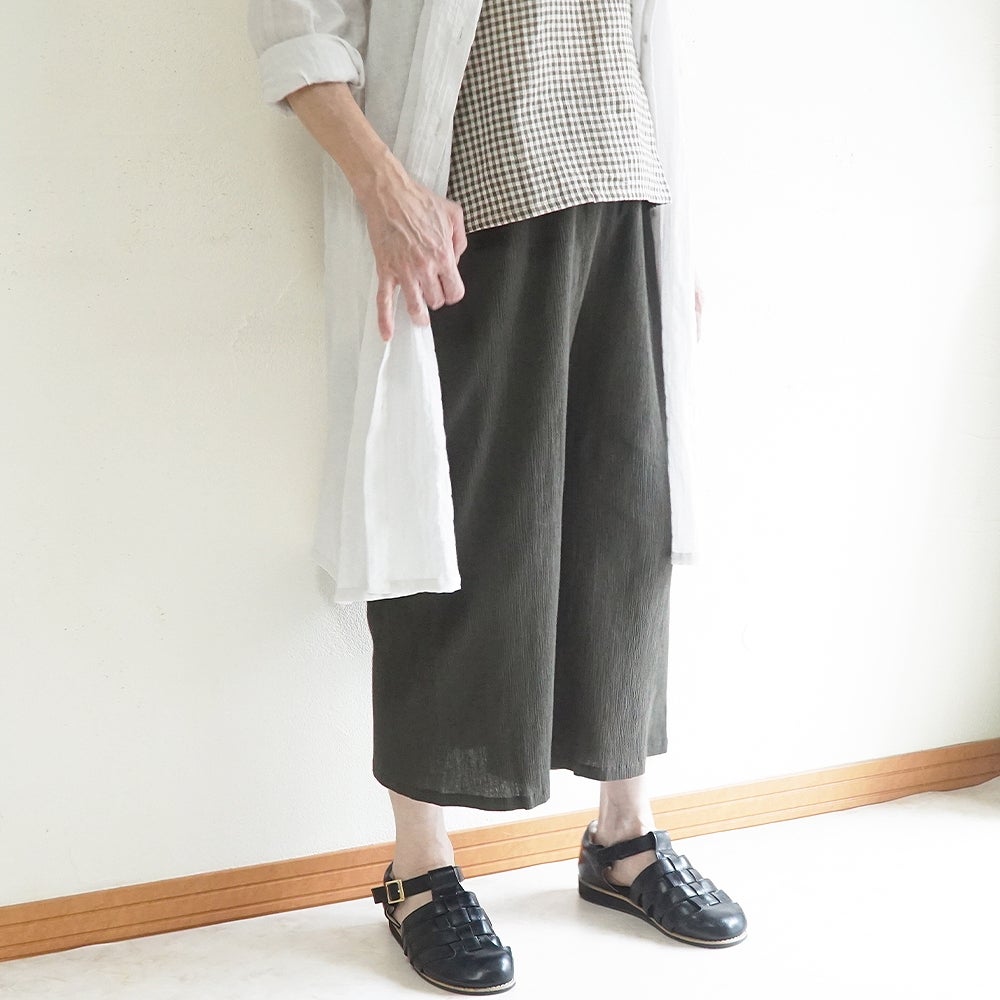 Branch m‘.,ブランチエム,ナチュラル,30代,40代,50代,60代,コットン,綿,ゆったり,パンツ,ワイドパンツ,ストレートパンツ,ぺチパンツ,高島ちぢみ,楊柳,セットアップ