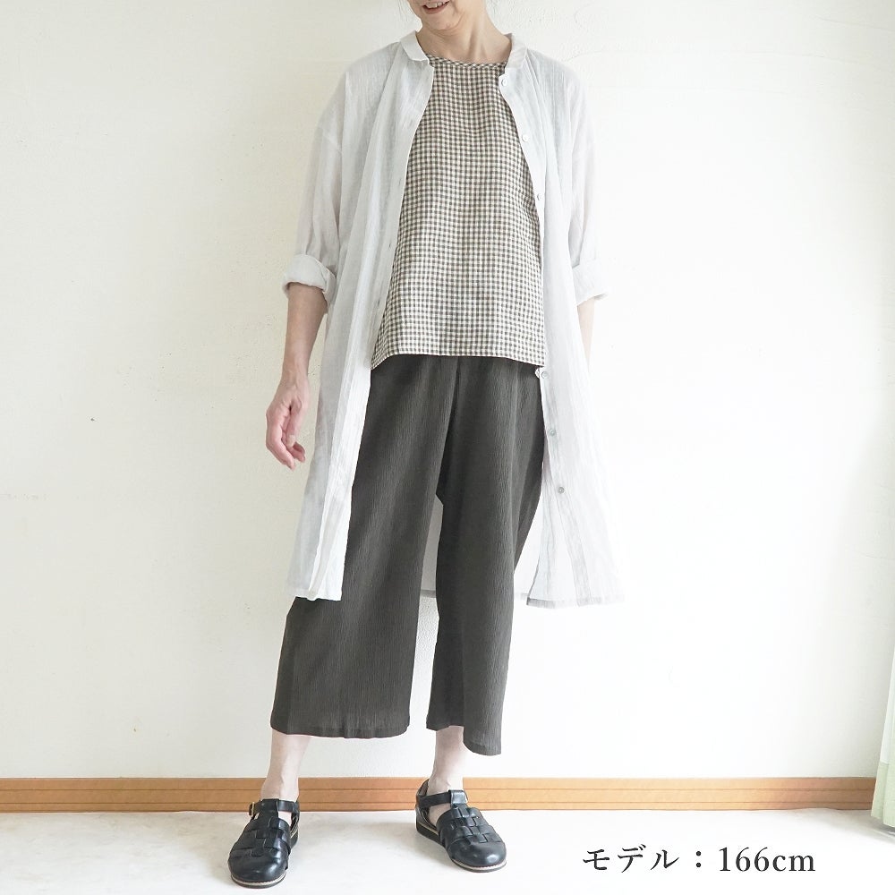 Branch m‘.,ブランチエム,ナチュラル,30代,40代,50代,60代,コットン,綿,ゆったり,パンツ,ワイドパンツ,ストレートパンツ,ぺチパンツ,高島ちぢみ,楊柳,セットアップ