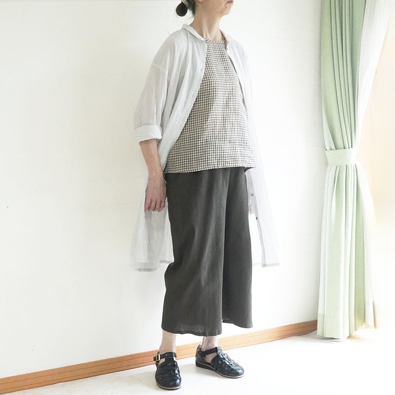Branch m‘.,ブランチエム,ナチュラル,30代,40代,50代,60代,コットン,綿,ゆったり,パンツ,ワイドパンツ,ストレートパンツ,ぺチパンツ,高島ちぢみ,楊柳,セットアップ