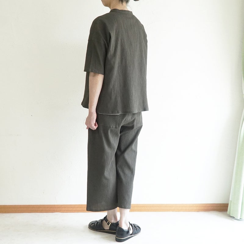 Branch m‘.,ブランチエム,ナチュラル,30代,40代,50代,60代,コットン,綿,ゆったり,パンツ,ワイドパンツ,ストレートパンツ,ぺチパンツ,高島ちぢみ,楊柳,セットアップ