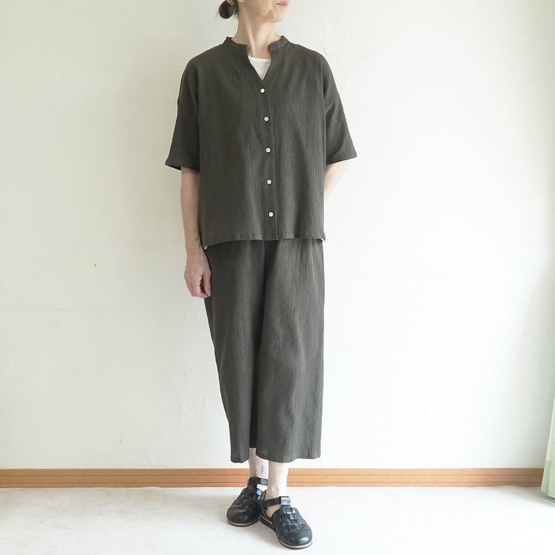 Branch m‘.,ブランチエム,ナチュラル,30代,40代,50代,60代,コットン,綿,ゆったり,パンツ,ワイドパンツ,ストレートパンツ,ぺチパンツ,高島ちぢみ,楊柳,セットアップ
