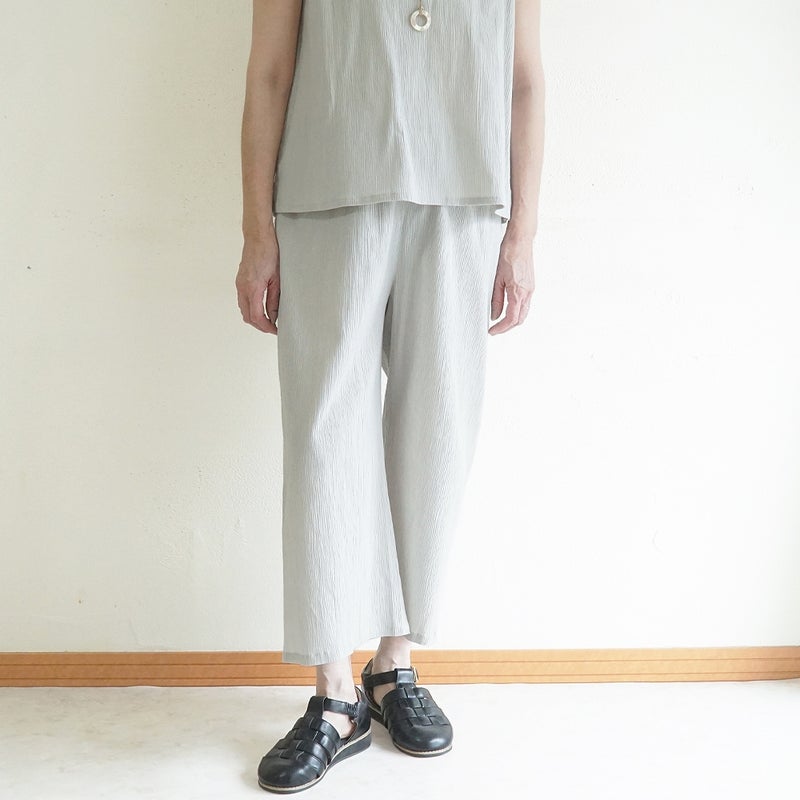 Branch m‘.,ブランチエム,ナチュラル,30代,40代,50代,60代,コットン,綿,ゆったり,パンツ,ワイドパンツ,ストレートパンツ,ぺチパンツ,高島ちぢみ,楊柳,セットアップ