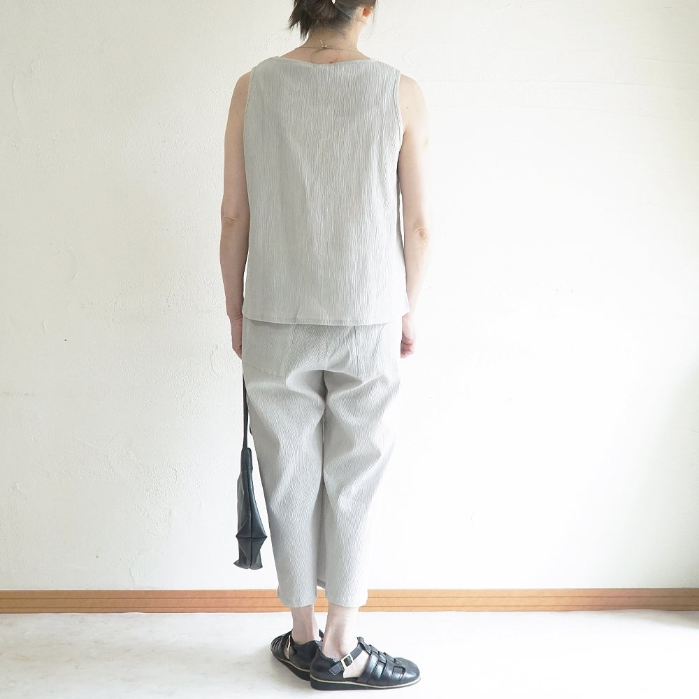 Branch m‘.,ブランチエム,ナチュラル,30代,40代,50代,60代,コットン,綿,ゆったり,パンツ,ワイドパンツ,ストレートパンツ,ぺチパンツ,高島ちぢみ,楊柳,セットアップ