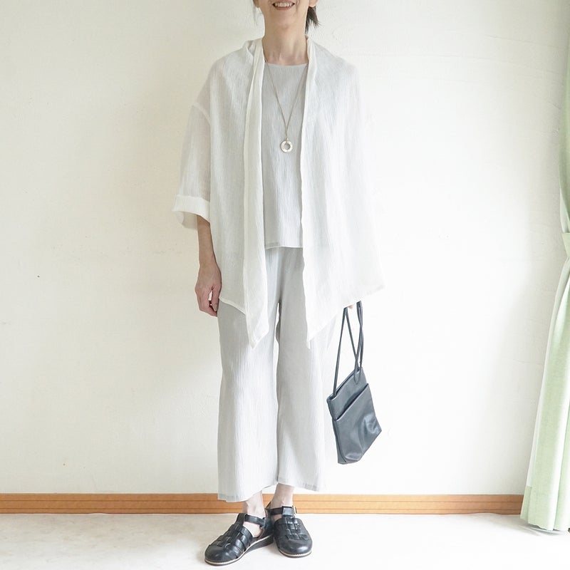 Branch m‘.,ブランチエム,ナチュラル,30代,40代,50代,60代,コットン,綿,ゆったり,パンツ,ワイドパンツ,ストレートパンツ,ぺチパンツ,高島ちぢみ,楊柳,セットアップ