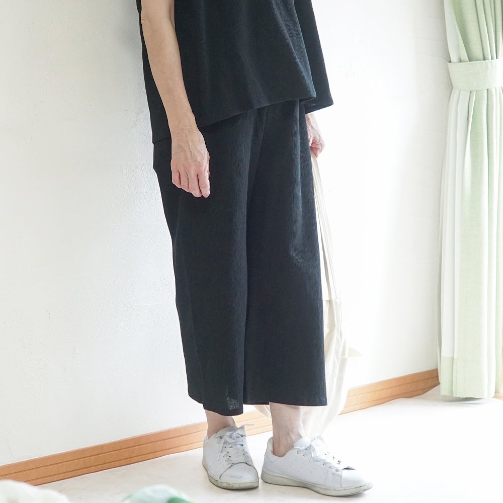 Branch m‘.,ブランチエム,ナチュラル,30代,40代,50代,60代,コットン,綿,ゆったり,パンツ,ワイドパンツ,ストレートパンツ,ぺチパンツ,高島ちぢみ,楊柳,セットアップ