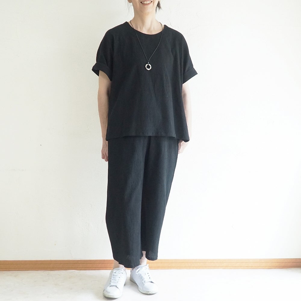 Branch m‘.,ブランチエム,ナチュラル,30代,40代,50代,60代,コットン,綿,ゆったり,パンツ,ワイドパンツ,ストレートパンツ,ぺチパンツ,高島ちぢみ,楊柳,セットアップ