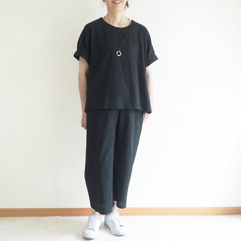 Branch m‘.,ブランチエム,ナチュラル,30代,40代,50代,60代,コットン,綿,ゆったり,パンツ,ワイドパンツ,ストレートパンツ,ぺチパンツ,高島ちぢみ,楊柳,セットアップ