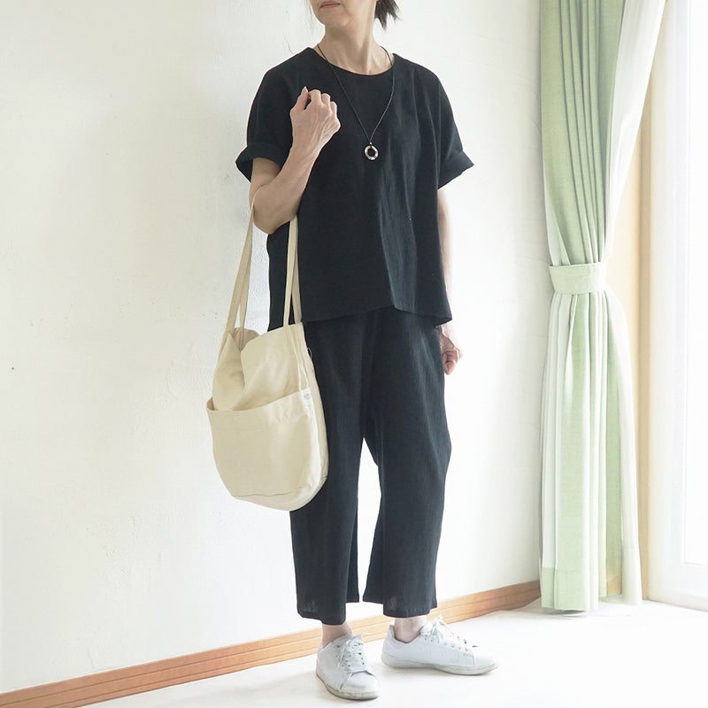 Branch m‘.,ブランチエム,ナチュラル,30代,40代,50代,60代,コットン,綿,ゆったり,パンツ,ワイドパンツ,ストレートパンツ,ぺチパンツ,高島ちぢみ,楊柳,セットアップ