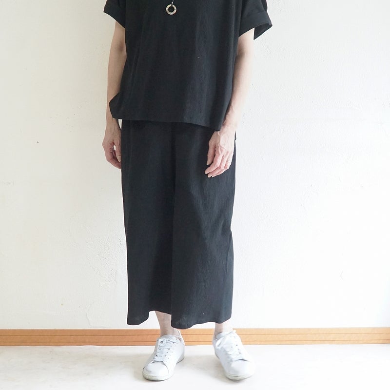 Branch m‘.,ブランチエム,ナチュラル,30代,40代,50代,60代,コットン,綿,ゆったり,パンツ,ワイドパンツ,ストレートパンツ,ぺチパンツ,高島ちぢみ,楊柳,セットアップ