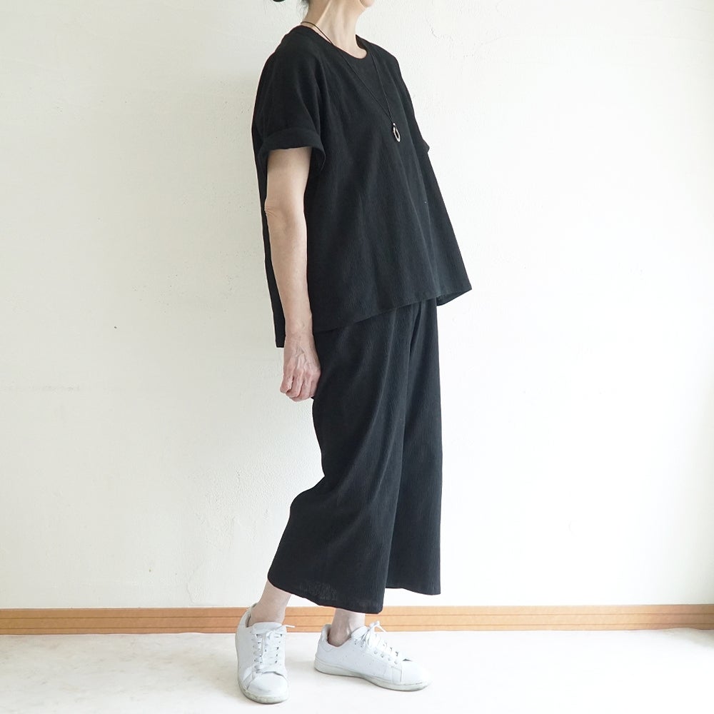 Branch m‘.,ブランチエム,ナチュラル,30代,40代,50代,60代,コットン,綿,ゆったり,パンツ,ワイドパンツ,ストレートパンツ,ぺチパンツ,高島ちぢみ,楊柳,セットアップ