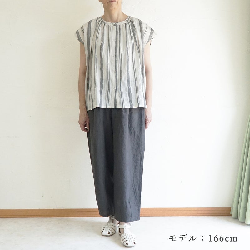 Branch m‘.,ブランチエム,ナチュラル,30代,40代,50代,60代,コーデセット,コーディネートセット,セット売り,ゆったり,コットン,フレンチスリーブブラウス,ブラウス,フレンチスリーブ,ストライプ,ストライプシャツ,ストライプブラウス, ,パンツ,リネン,リネンパンツ,コクーンパンツ,タックパンツ