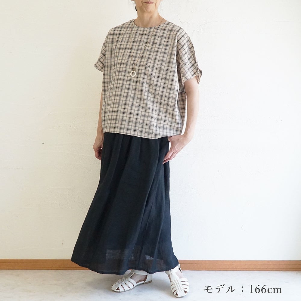 Branch m‘.,ブランチエム,ナチュラル,30代,40代,50代,60代,コットンリネン,ゆったり,ブラウス,綿麻ブラウス,ドルマンブラウス,プルオーバー,プルオーバーブラウス,チェック,チェックブラウス