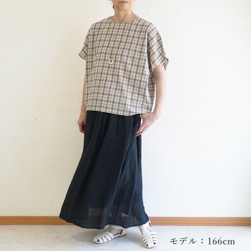 Branch m‘.,ブランチエム,ナチュラル,30代,40代,50代,60代,コットンリネン,ゆったり,ブラウス,綿麻ブラウス,ドルマンブラウス,プルオーバー,プルオーバーブラウス,チェック,チェックブラウス