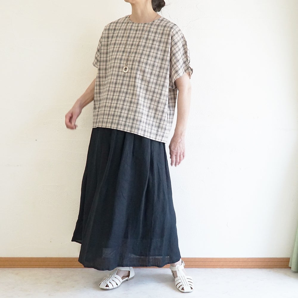 Branch m‘.,ブランチエム,ナチュラル,30代,40代,50代,60代,コットンリネン,ゆったり,ブラウス,綿麻ブラウス,ドルマンブラウス,プルオーバー,プルオーバーブラウス,チェック,チェックブラウス