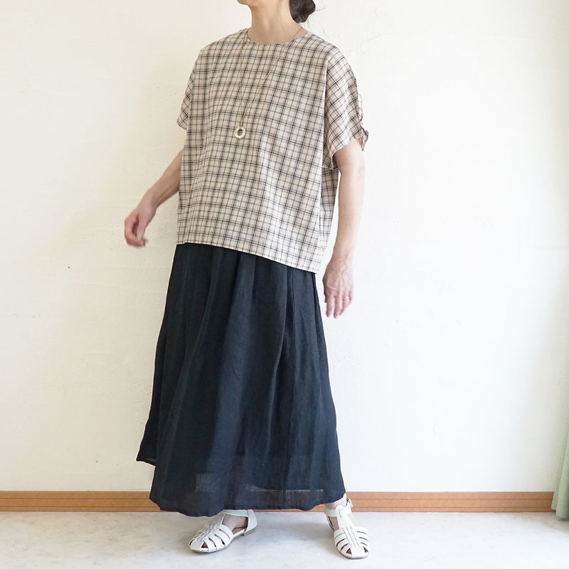 Branch m‘.,ブランチエム,ナチュラル,30代,40代,50代,60代,コットンリネン,ゆったり,ブラウス,綿麻ブラウス,ドルマンブラウス,プルオーバー,プルオーバーブラウス,チェック,チェックブラウス