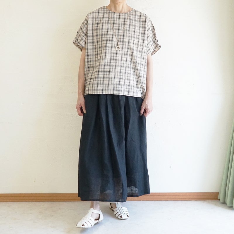 Branch m‘.,ブランチエム,ナチュラル,30代,40代,50代,60代,コットンリネン,ゆったり,ブラウス,綿麻ブラウス,ドルマンブラウス,プルオーバー,プルオーバーブラウス,チェック,チェックブラウス