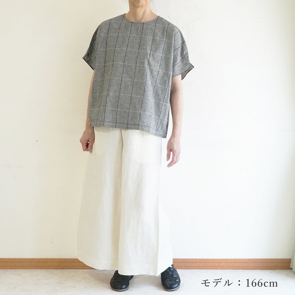 Branch m‘.,ブランチエム,ナチュラル,30代,40代,50代,60代,コットンリネン,ゆったり,ブラウス,綿麻ブラウス,ドルマンブラウス,プルオーバー,プルオーバーブラウス,チェック,チェックブラウス