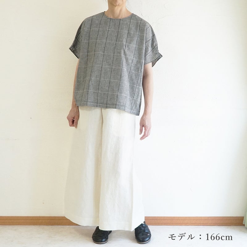 Branch m‘.,ブランチエム,ナチュラル,30代,40代,50代,60代,コットンリネン,ゆったり,ブラウス,綿麻ブラウス,ドルマンブラウス,プルオーバー,プルオーバーブラウス,チェック,チェックブラウス