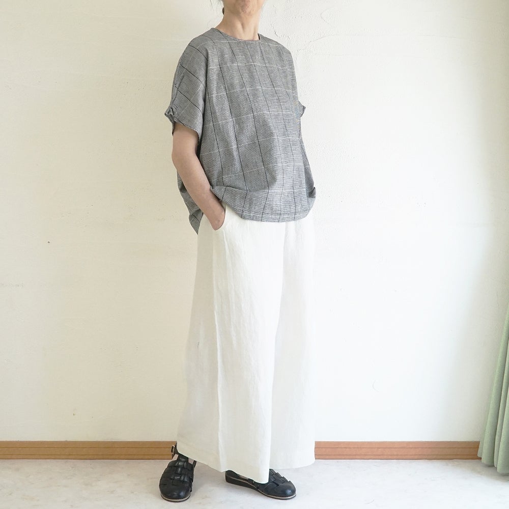 Branch m‘.,ブランチエム,ナチュラル,30代,40代,50代,60代,コットンリネン,ゆったり,ブラウス,綿麻ブラウス,ドルマンブラウス,プルオーバー,プルオーバーブラウス,チェック,チェックブラウス