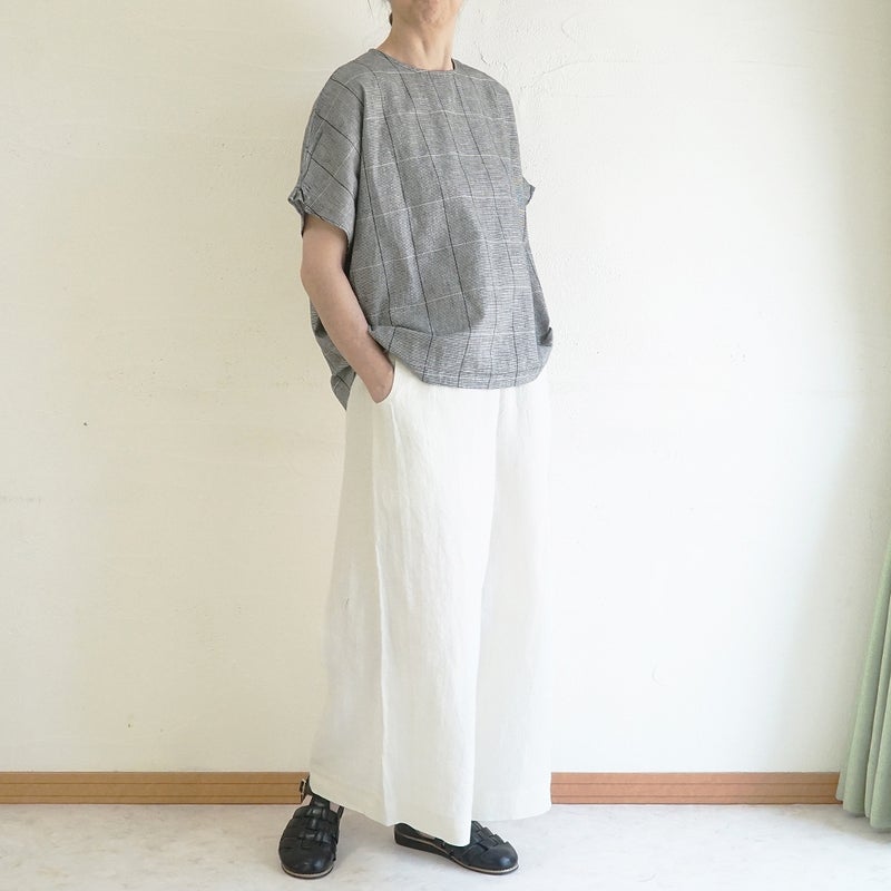 Branch m‘.,ブランチエム,ナチュラル,30代,40代,50代,60代,コットンリネン,ゆったり,ブラウス,綿麻ブラウス,ドルマンブラウス,プルオーバー,プルオーバーブラウス,チェック,チェックブラウス