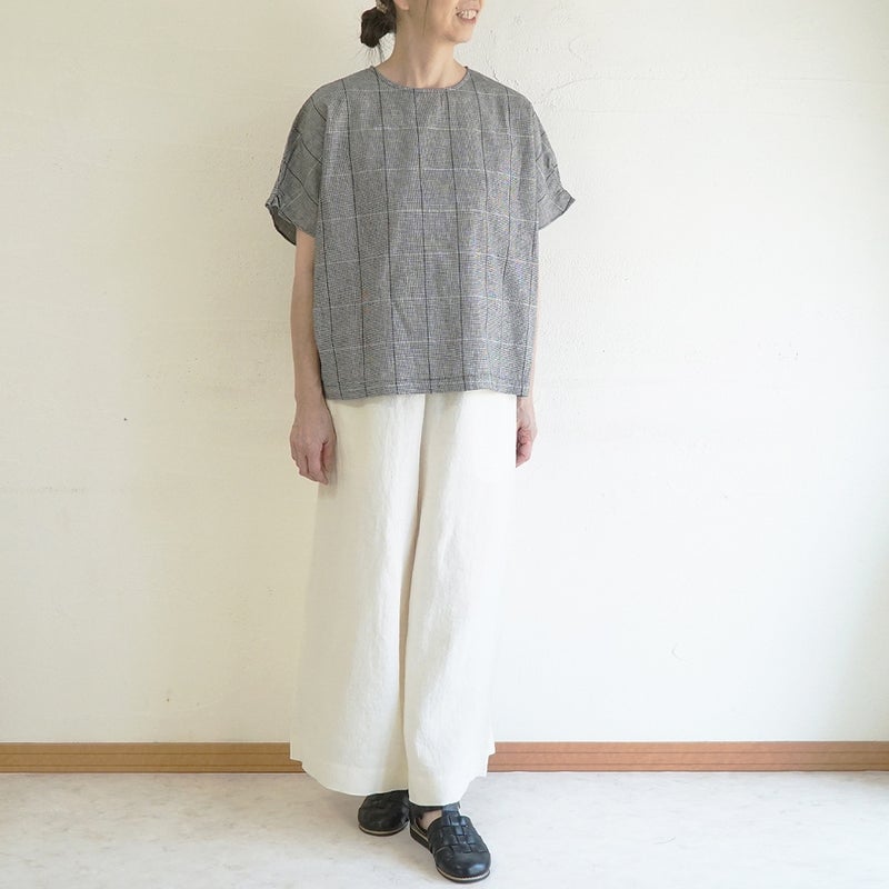 Branch m‘.,ブランチエム,ナチュラル,30代,40代,50代,60代,コットンリネン,ゆったり,ブラウス,綿麻ブラウス,ドルマンブラウス,プルオーバー,プルオーバーブラウス,チェック,チェックブラウス
