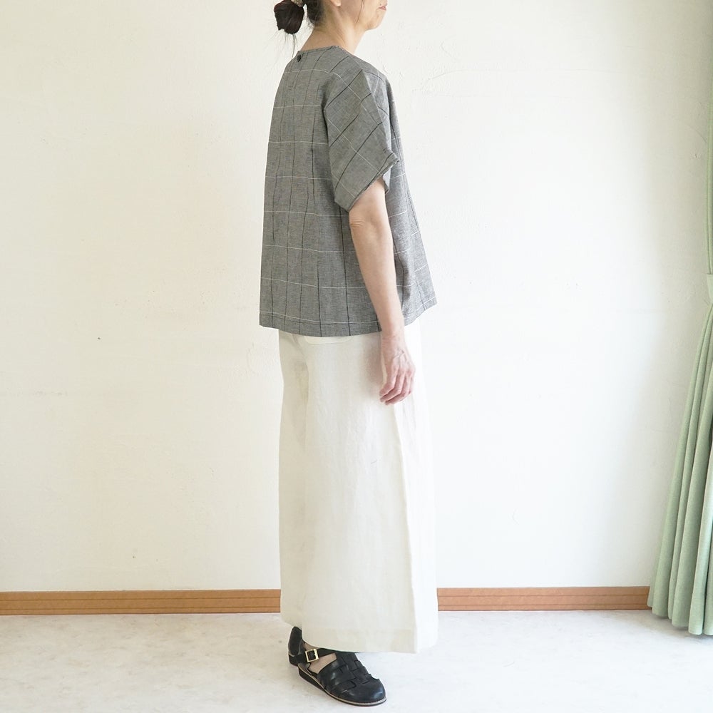 Branch m‘.,ブランチエム,ナチュラル,30代,40代,50代,60代,コットンリネン,ゆったり,ブラウス,綿麻ブラウス,ドルマンブラウス,プルオーバー,プルオーバーブラウス,チェック,チェックブラウス