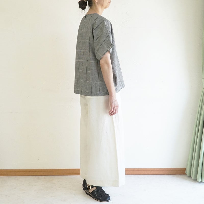 Branch m‘.,ブランチエム,ナチュラル,30代,40代,50代,60代,コットンリネン,ゆったり,ブラウス,綿麻ブラウス,ドルマンブラウス,プルオーバー,プルオーバーブラウス,チェック,チェックブラウス