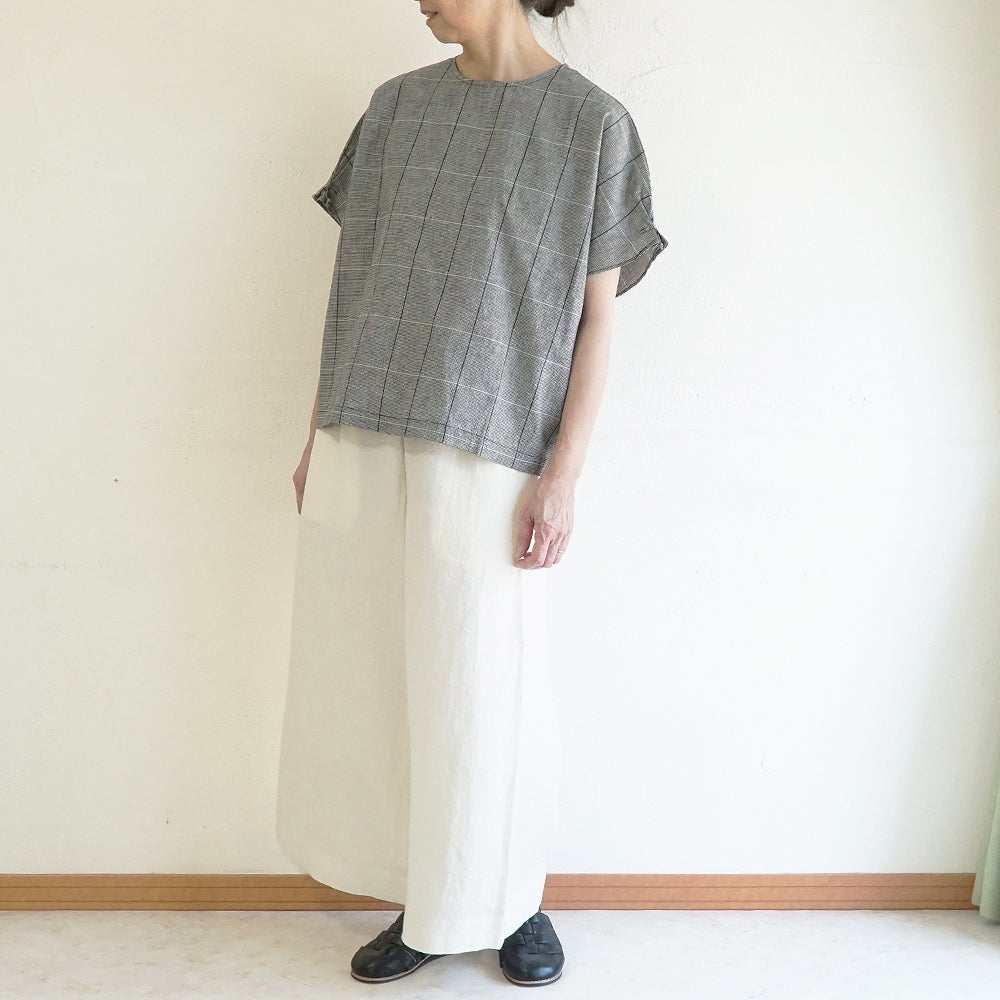 Branch m‘.,ブランチエム,ナチュラル,30代,40代,50代,60代,コットンリネン,ゆったり,ブラウス,綿麻ブラウス,ドルマンブラウス,プルオーバー,プルオーバーブラウス,チェック,チェックブラウス