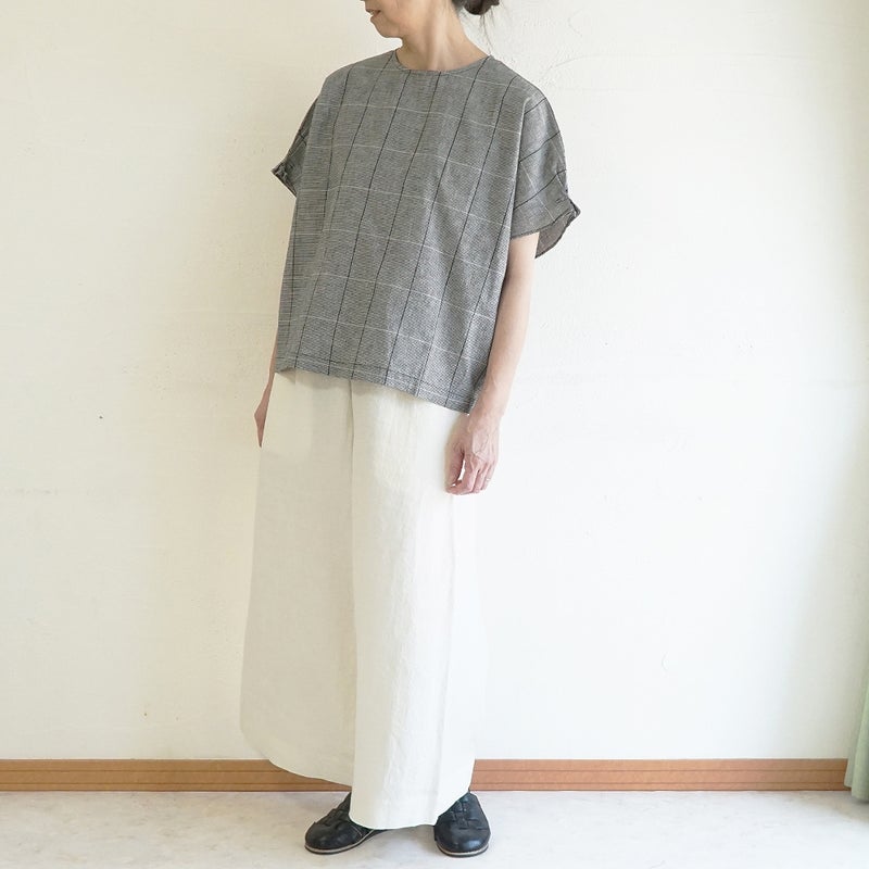 Branch m‘.,ブランチエム,ナチュラル,30代,40代,50代,60代,コットンリネン,ゆったり,ブラウス,綿麻ブラウス,ドルマンブラウス,プルオーバー,プルオーバーブラウス,チェック,チェックブラウス