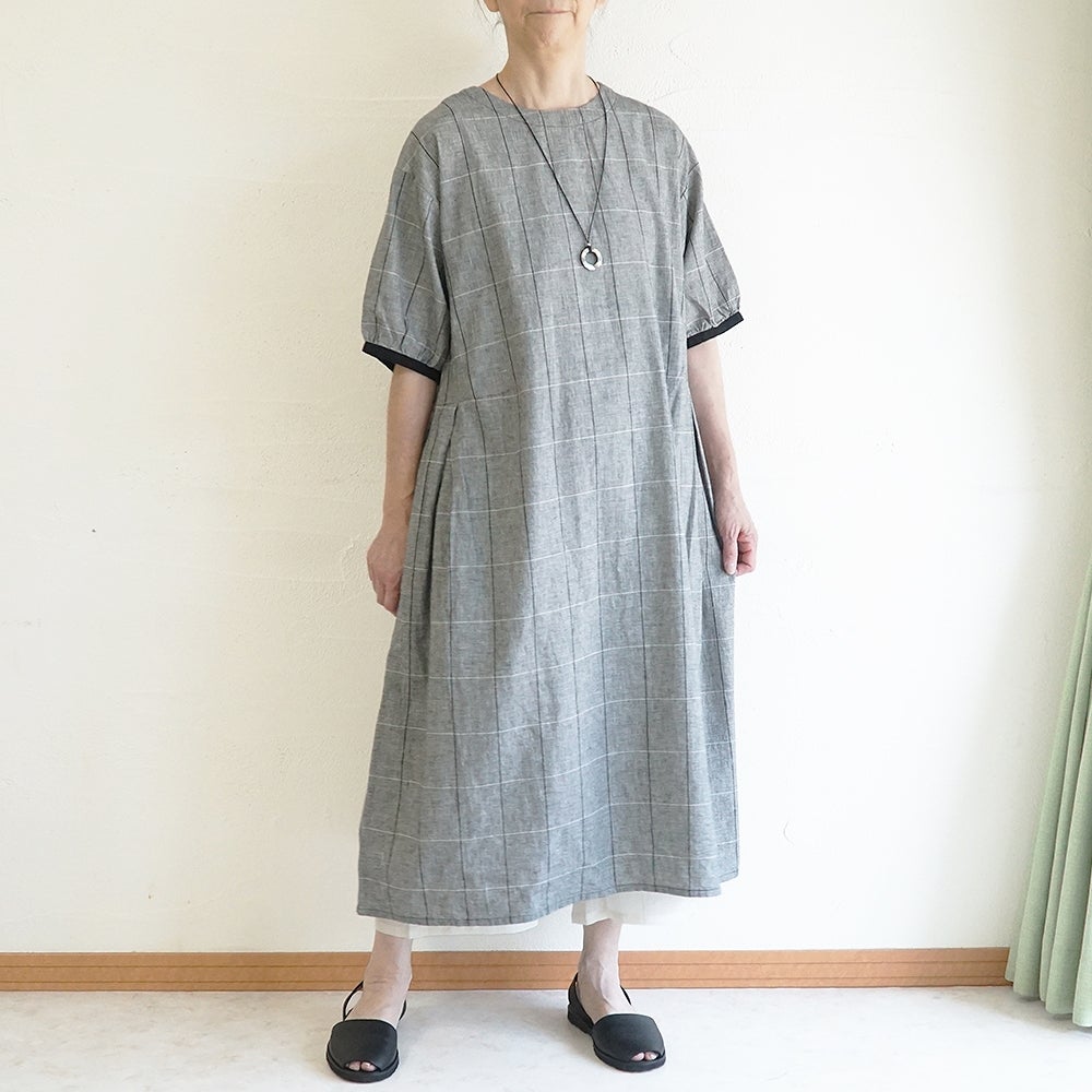 Branch m‘.,ブランチエム,ナチュラル,30代,40代,50代,60代,コットンリネン,ゆったり,ワンピ―ス,2way,2wayワンピース,チェック,チェック柄,チェックワンピース,配色,配色ワンピース