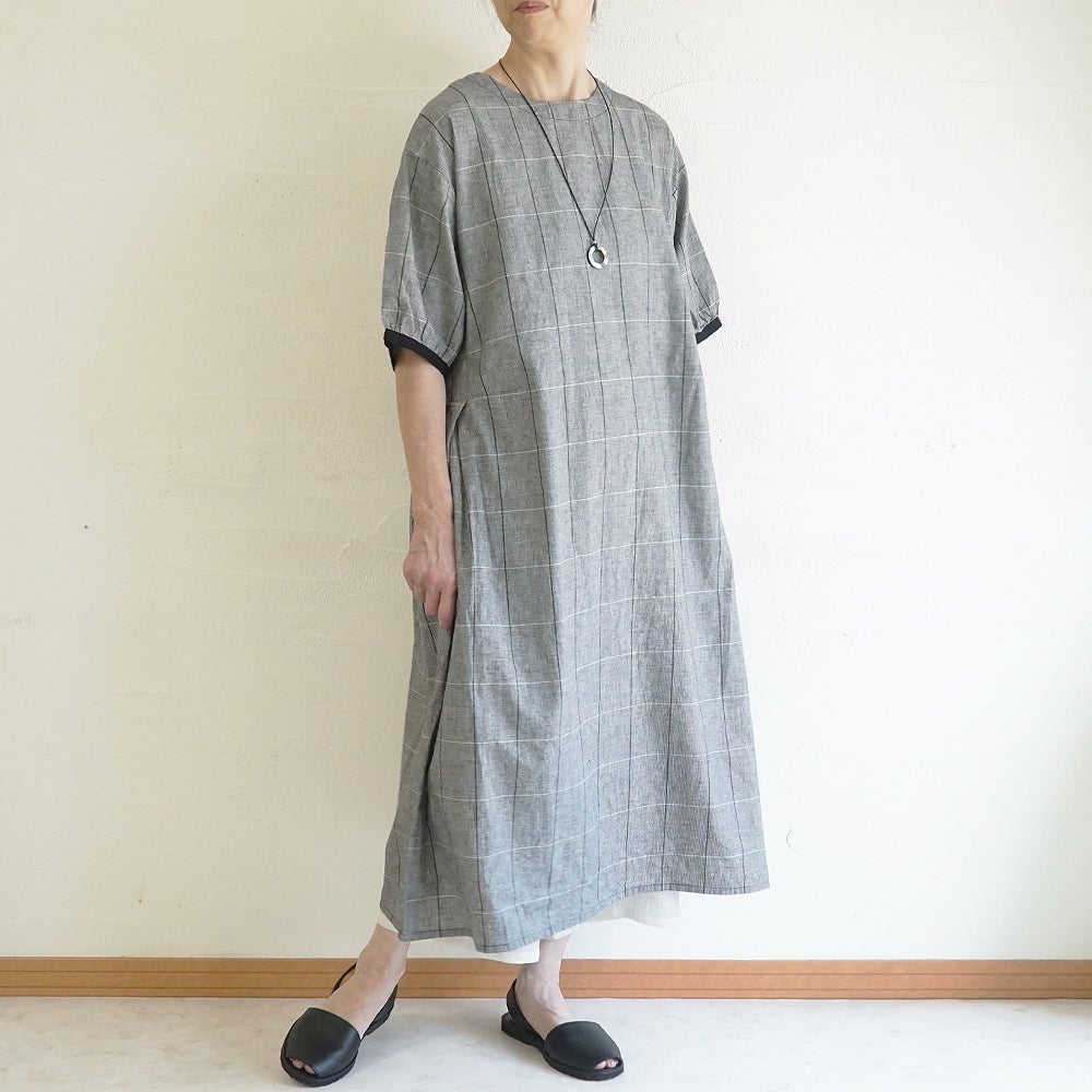Branch m‘.,ブランチエム,ナチュラル,30代,40代,50代,60代,コットンリネン,ゆったり,ワンピ―ス,2way,2wayワンピース,チェック,チェック柄,チェックワンピース,配色,配色ワンピース