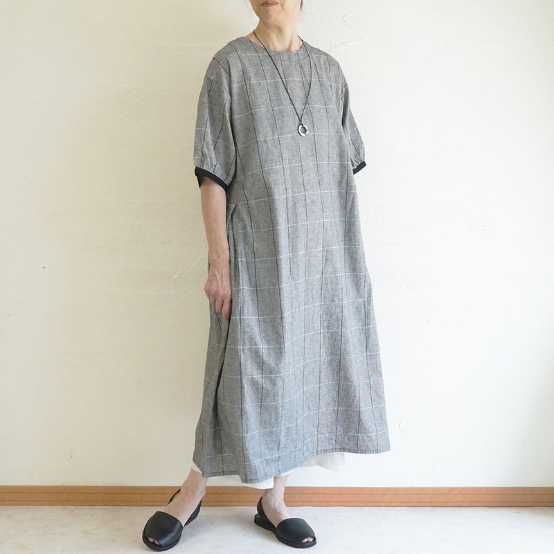 Branch m‘.,ブランチエム,ナチュラル,30代,40代,50代,60代,コットンリネン,ゆったり,ワンピ―ス,2way,2wayワンピース,チェック,チェック柄,チェックワンピース,配色,配色ワンピース